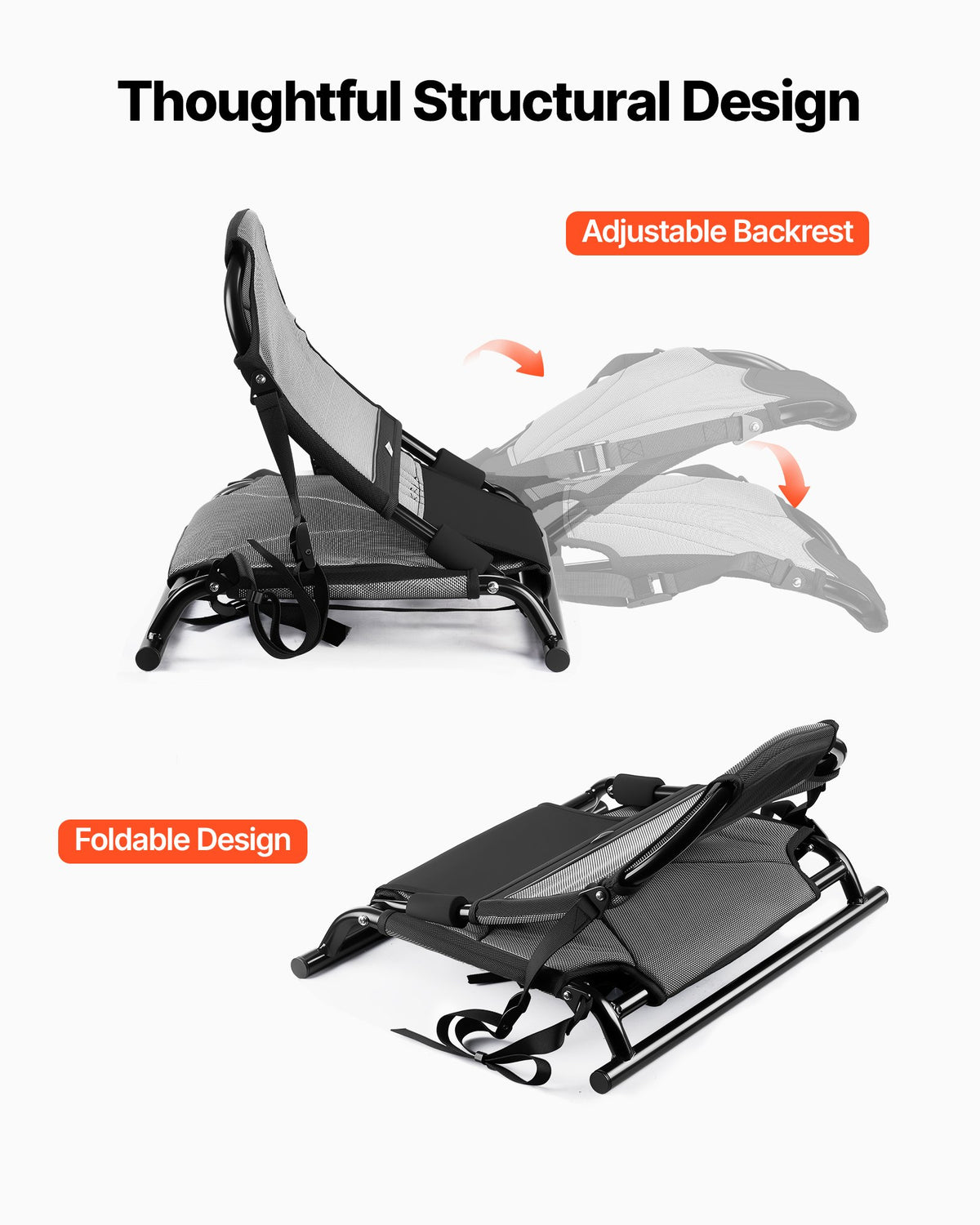 Kayak Seat, 1 Pack 1.3" Raised Height, Universal Foldable Canoe Seat With Adjustable Back Support, Adjustable Straps, And Aluminum Alloy Frame For Sit-on-Top/Fishing/Inflatable Kayaks & Canoes — product image 3