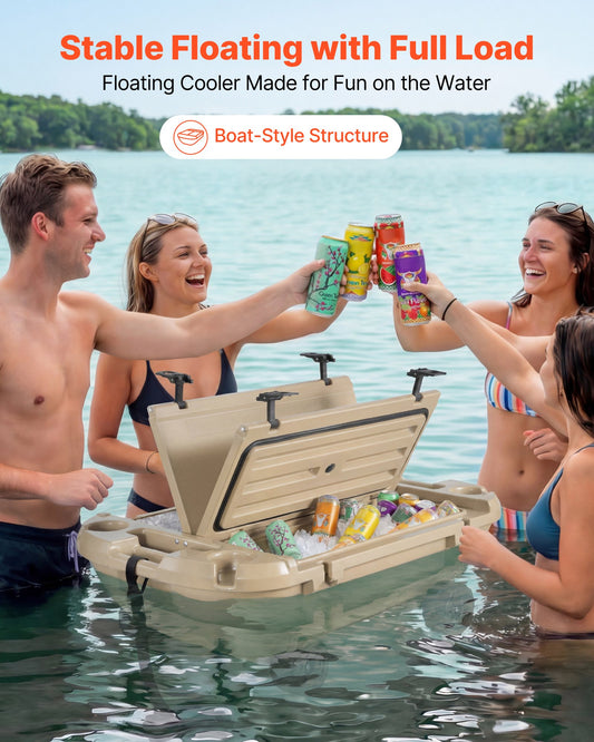 Floating Cooler, 40 QT Floating Ice Chest With Dry Storage, Wheels & Tow Rope, Premium LLDPE Amphibious Drink Cooler For Water & Land, Stable Cruiser On Lake, River, Pool, Beach, Kayak, Apricot — product image 2