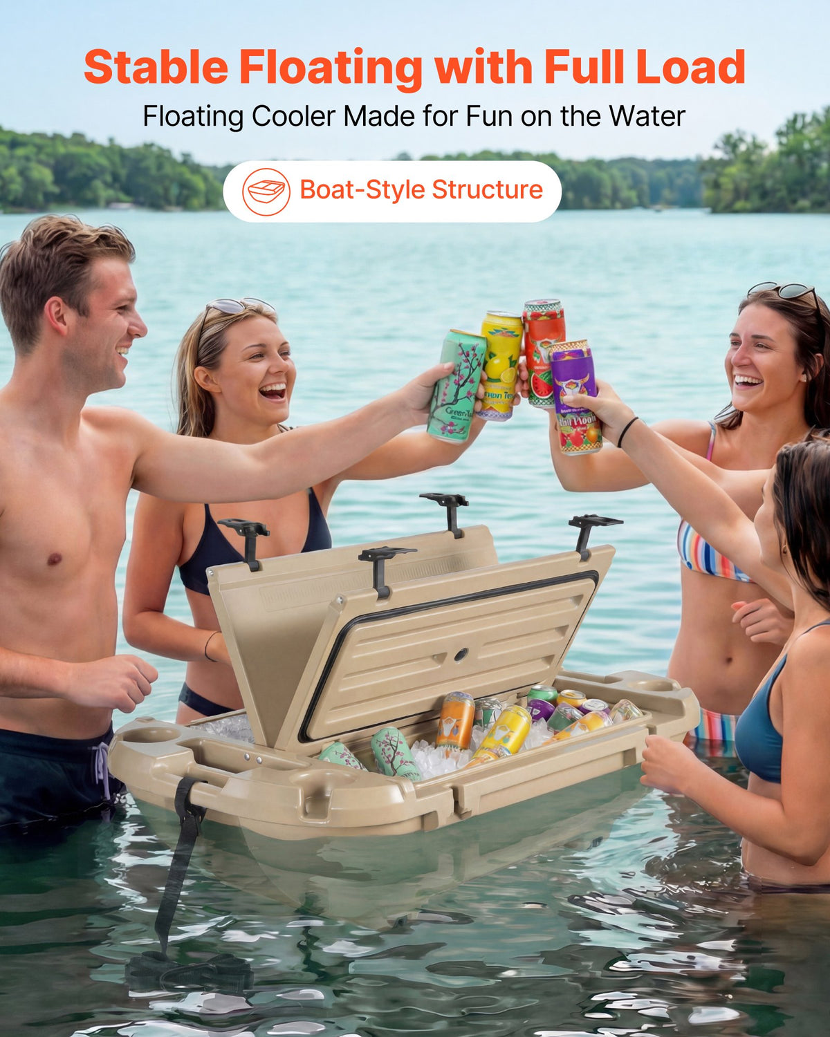 Floating Cooler, 40 QT Floating Ice Chest With Dry Storage & Tow Rope, Premium LLDPE Amphibious Drink Cooler For Water & Land, Cruise Smoothly Stable On Lake, River, Pool, Beach, Kayak, Apricot — product image 2