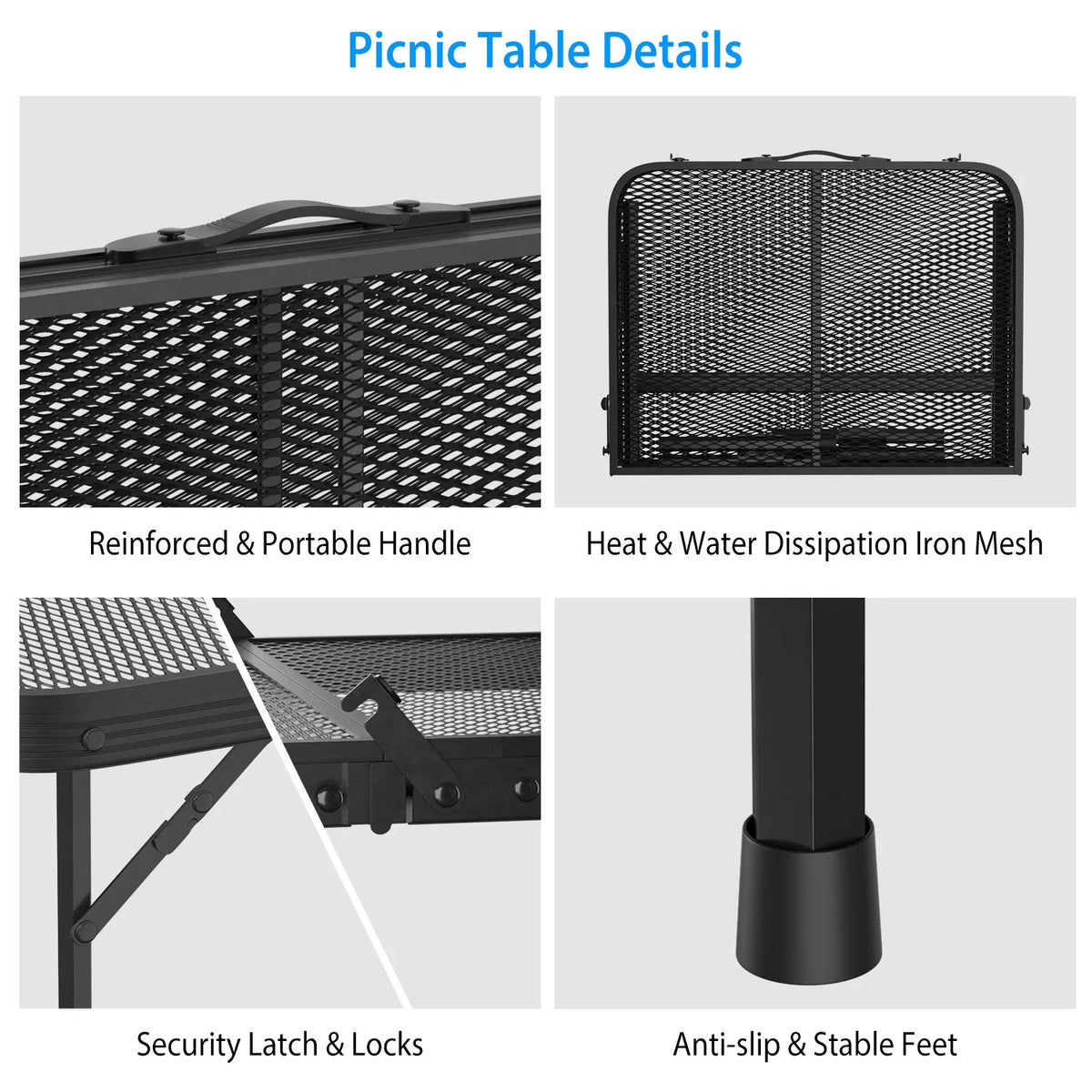 Lightweight Folding Camping Table, 16.15in-25.9in Adjustable Height, 88 Lbs Weight Capacity, Portable Outdoor Table for Backyard, BBQ, Fishing, Camping and Picnic — product image 10