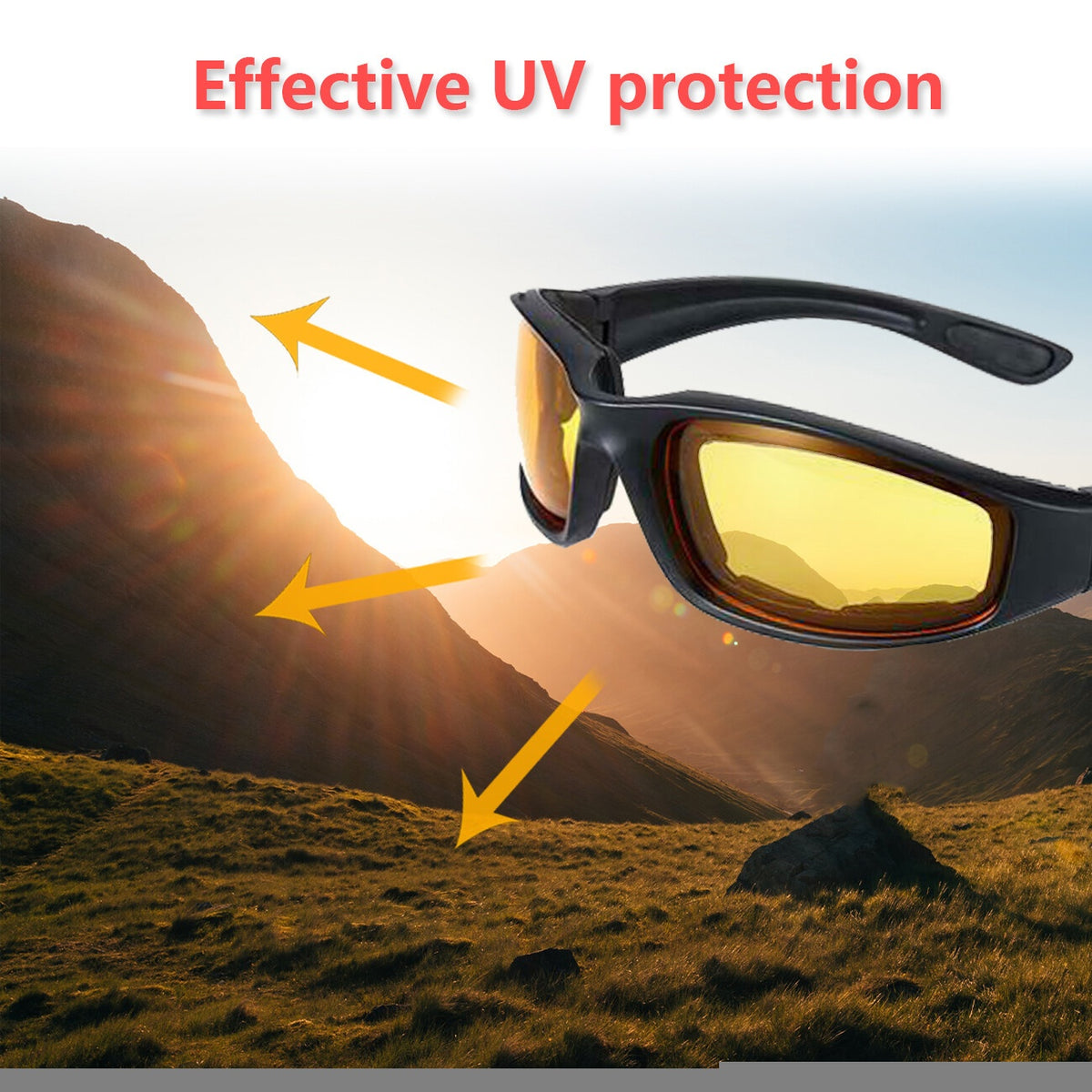 Chopper Cycling Sports Sunglasses For Men Wrap Around UV400 Protection For Cycling Fishing Driving Glasses Wind Resistant Yellow Lens Goggles — product image 7